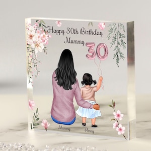 Personalised 30th Birthday Mum Print Frame, Birthday Gift for Mummy from Baby, Nanny Birthday, Mom Present, Birthday Balloons Acrylic Block