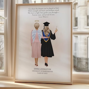 Personalised Graduation Gift with Angel Mum | Memorial Keepsake for Daughter | Custom Grad Portrait | Mum in Heaven Graduation Print