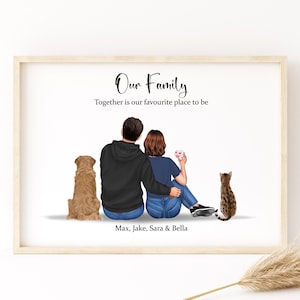 Personalised Couple with Dog Portrait, Family Pet Print, Christmas Gift, Housewarming, Anniversary Gift, Gift for Husband, Gift for Wife