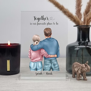 Couples Personalised Acrylic Plaque with Stand, Valentines Day Gift for Him, Girlfriend Valentines Gift, New Home Gift,Portrait Illustration
