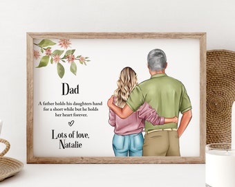 Fathers Day Gifts, Personalised Gift for Dad from Daughter, Custom Portrait, Father's Day, Dad's Birthday Unique Gift Unframed Print