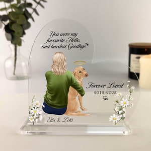 Dog Memorial Gift, Owner and Pet Custom Print, Memorial Keepsake, Pet Remembrance gift, Pet Loss Sympathy Present, Heart Acrylic Plaque