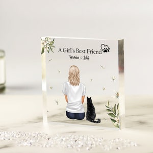 Owner and Pet Custom Print, Pet Portrait, Pet remembrance gift, Pet Loss Sympathy Present, Christmas Gift, Pet owner Gift, Acrylic Block image 1