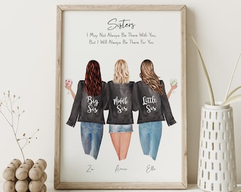 Personalised Gift for a Sister, Big Sis,Middle Sis, Little Sis, Sisters, Siblings Family Keepsake Print,Birthday,Letterbox Present,Customise