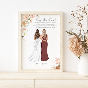 Cadeau personnalisé de demoiselle d'honneur, cadeau de meilleure amie, cadeaux de fête de mariage de remerciement, cadeau de la mariée, cadeaux de demoiselle d'honneur, portrait personnalisé