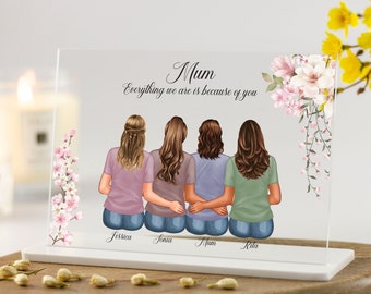 Mum Gift, Mothers Day Gift, Personalised Mum and Daughters Illustration, Gift for Mum's Birthday, Memorial Gift Clear Acrylic Plaque