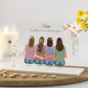 Mum Gift, Mothers Day Gift, Personalised Mum and Daughters Illustration, Gift for Mum's Birthday, Memorial Gift Clear Acrylic Plaque