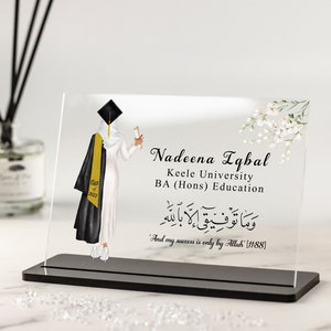 Cadeau de graduation musulman, cadeau de graduation personnalisé pour elle, cadeau islamique pour elle, plaque acrylique de cadeau de graduation de félicitations de toute année