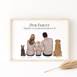 Custom Family Print with Children and Pets, Christmas Gift, Family Illustration Wall Art, Family Gifts, Mothers Day, Fathers Day, Birthday