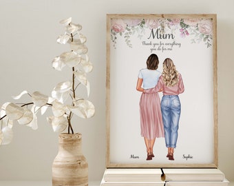 Regalo di compleanno per la mamma, regalo per la festa della mamma, regalo personalizzato per mamma e figlia, ricordo per madre e figlia, regalo per la nonna, stampa floreale personalizzata