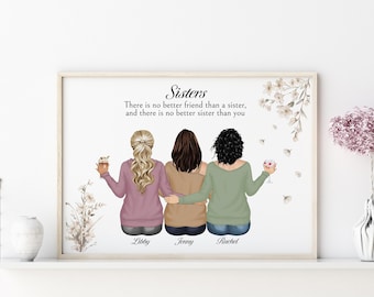 Regalos para hermanas, regalo personalizado para hermanas, regalo de Navidad para hermanas, regalos únicos, retrato personalizado, regalo de cumpleaños para hermanas de hermanas