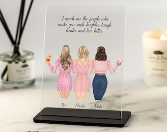 Best Friend Print, 3 Friends Illustration, Best Friend Gift, Personalised Print, Birthday Gift for Her, Mother's Day Gift, Custom Quote