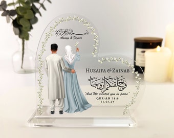 Islamic Couple Gift Personalised Floral Acrylic Heart Plaque, Nikkah Gifts, Muslim Couple Wedding, Anniversary gift, We created you in pairs