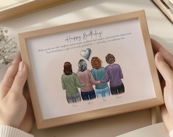 Personalised 50th Birthday Gift for Her – Custom Friends or Family Portrait Print