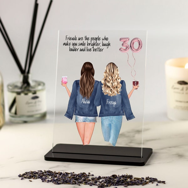 Vriend verjaardagscadeau, gepersonaliseerd cadeau voor haar, beste vriend print, vriendschapscadeau, BFF gepersonaliseerd cadeau, aangepaste acryl plaquette met standaard