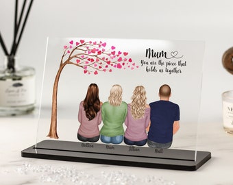 Personalised Mothers Day Gift, Customisable Mum and Daughters Illustration Clear Acrylic Plaque - Gift for Mum's Birthday, Mothers Day