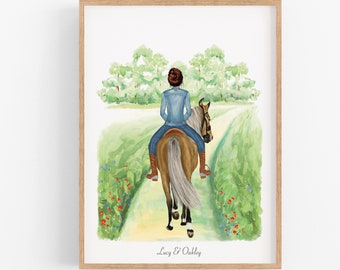 Personalised Horse and Owner Gift,Horse Riding,Horse Rider present,Horse Portrait,Birthday,Christmas Gift for Daughter,Friend,Granddaughter