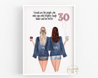 Happy 30th birthday print Best friend print,Gift for her,gift for women,personalised birthday card 30th Birthday Gift 30th birthday ideas