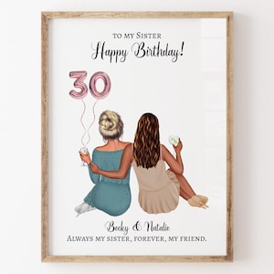 Impression de joyeux anniversaire à ma soeur, portrait personnalisé de soeurs, impression sans cadre souvenir d'anniversaire de tout âge