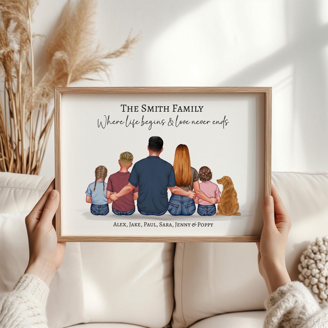 Personalised Family Print With Pets | Custom Family Portrait Gift ...