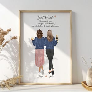 Regalo personalizado para mejor amiga, regalos de Navidad, regalo de cumpleaños, agradecimiento por la amistad, regalos para ella, impresión de retrato artístico personalizado