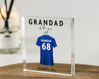 Grandad Of the Year Personalised Football Shirt Print, Father's Day Gift, Birthday Gift, Best Grandad Present, Football Gifts, Gifts for Him