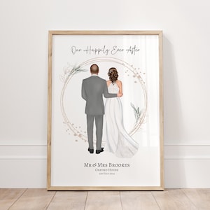 Bride and Groom Custom Portrait, Personalised Wedding Gift,  Mr & Mrs, Wedding Print, Anniversary Gift, Customised Print of Bride and Groom