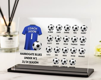 Personalised Football Coach Gift, Thank you Gift from Team, Coach Appreciation Gift, Gift from Team, End of Season Manager Acrylic Plaque