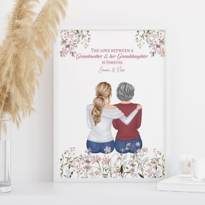 Gift for Grandma, Grandmother Gift from Granddaughter, Nan Birthday Presents, Mothers Day Gift, Personalised Family Wall Art Portrait Print