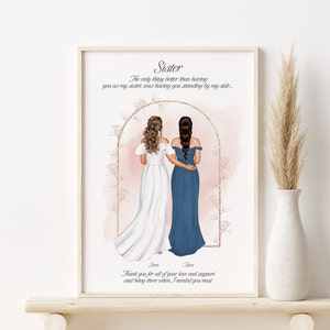 Schwester der Braut Geschenk, personalisiertes Dankeschön Brautjungfer, Geschenk von der Braut, Brautjungfer Vorschlag, Trauzeugin, benutzerdefinierte Portrait Druck,