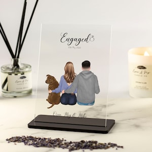 Engagement Personalised Gift, Engagement Couple and Pet Print, Engaged Present, Couples gift, bride to be gift Custom Print Acrylic Plaque