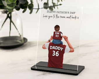 Custom Football Shirt Print, Happy Father's Day Personalised Gift for Daddy from Son, Daughter, Baby, Footie Gifts 1st Fathers Day Plaque