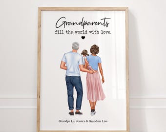Gepersonaliseerde grootouders cadeau, kleinkinderen portret print, kleinkind kerstcadeau, Moederdag, Vaderdag, familie kunst aan de muur aandenken