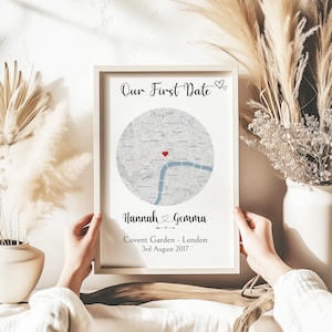 Unser erstes Date personalisierte Karte, benutzerdefinierte Kartendruck, wo wir uns trafen, Geschenke, Wandkunst, 1. Jahrestag, individuelles Poster, einzigartiges romantisches Geschenk