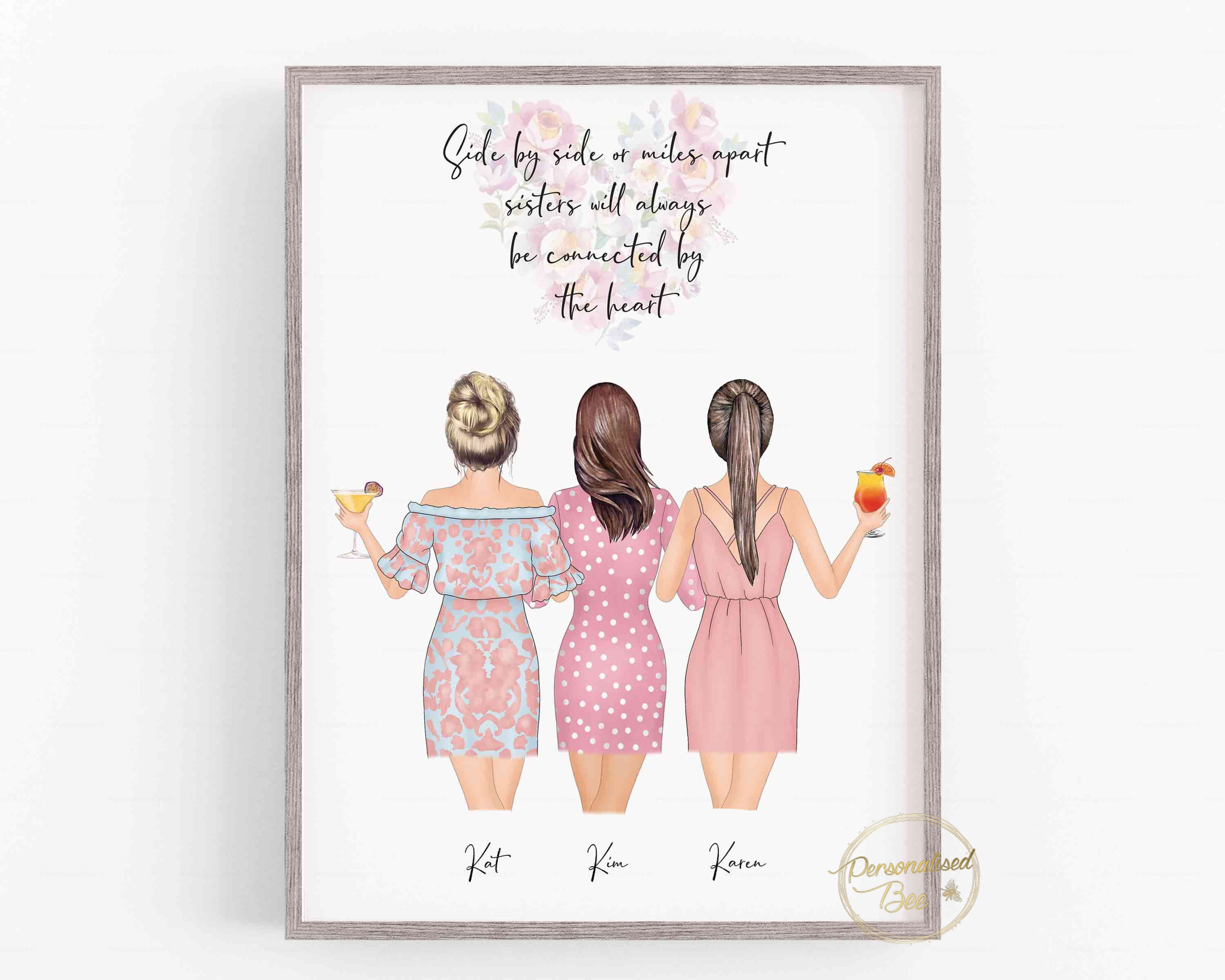 Regalo de imagen de 3 hermanas regalo de hermana - Etsy España