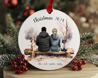 Personalised Couple and Dog Christmas Bauble, Couples Xmas Tree Decor, Boyfriend, Girlfriend, Married Gift, 1st Home Acrylic Bauble