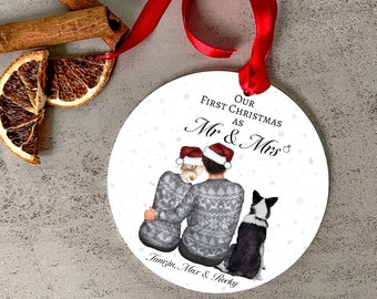 First Christmas as Mr & Mrs Bauble, Mr and Mr, Mrs and Mrs Christmas Ornament, Dog Cat Xmas decoration, Gift for Couples Acrylic Bauble