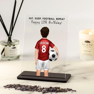 Football Gift for Boys, Personalised Print Football Kid, Birthday Present for Son, Grandson, Friend, Custom Shirt, Custom Acrylic Plaque