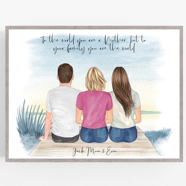 Mother, Son and Daughter Personalised Gift, Mothers Day Gift, Mum and Siblings, Family Print, Mum, brother and sister, Birthday gift for Mum