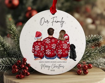Personalised Family Christmas Ornament 2025 with Pets | Custom Family Bauble | First Christmas as Family Gift