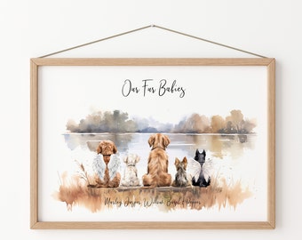 Dog Memorial Print, Custom Dog Cat Family Print Multiply Pets, Pet Loss Keepsake, Pet Remembrance, Sympathy Gift, Custom Pets Wall Art Gifts