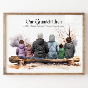 Personalised Our Grandchildren Portrait Wall Art, Family Print, Grandparents and kids Watercolour Art, Christmas Gift, Birthday Gift Mum
