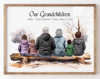 Personalised Our Grandchildren Portrait Wall Art, Family Print, Grandparents and kids Watercolour Art, Christmas Gift, Birthday Gift Mum