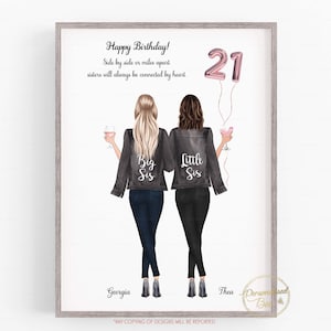 21st Birthday Gift For Sister, Side by Side or Miles Apart quote, Birthday Gift, Keepsake gift, Big Sis Little Sis Print, Long Distance Gift