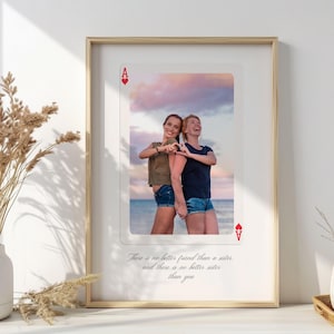 Impression photo personnalisée soeur, art mural de cartes à jouer personnalisé, cadeaux meilleurs amis, ajoutez votre propre photo et citation personnalisée art mural photo