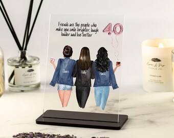 Friend Birthday Gift, Personalised Gift for Her, 3 Friends Best Friend Print, Friendship Gift, BFF Personalised Gift, Custom Acrylic Plaque