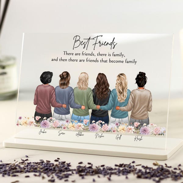 Personalised Best Friend Gift Acrylic Plaque, Christmas Secret Santa Present, Custom Friendship Print for 2–10 Friends, Birthday Gift