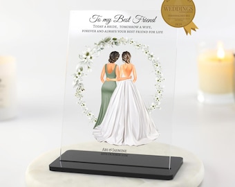 Cadeau pour meilleure amie le jour du mariage, cadeaux pour la mariée, impression de mariage personnalisée, cadeau de future mariée, impression acrylique pour la mariée et la demoiselle d'honneur