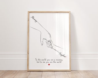 Mummy and Me, New Mum Gift, New Baby Gift, Newborn Art, 1st Mothers Day, Mother and Baby Print, Hands Line Art, Personalised Wall Art Poster