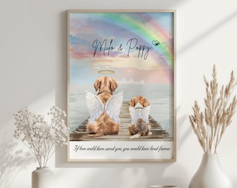 Personalised Dog Memorial Print – Pet Loss Remembrance Gift, Rainbow Bridge Dog or Cat Portrait, Custom Pet Sympathy Art Keepsake